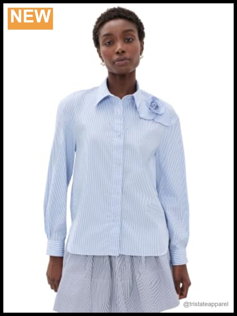 AKNVAS 100% Cotton Poplin Button Down Shirt 3D Rose Long Sleeve